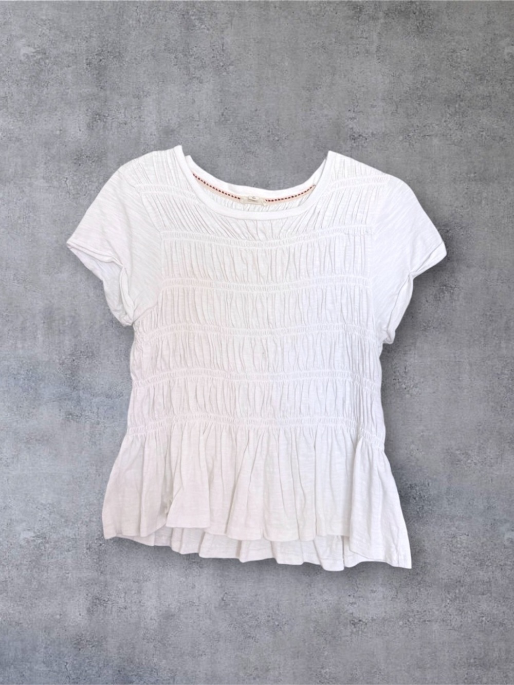 Anthropologie Pilcro White Smocked Peplum Top Size S Cottagecore Blouse